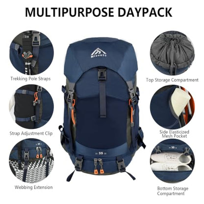 Hiking Backpack for Women Men,30+5L Waterproof Camping Backpacking Backpack - color: Blue