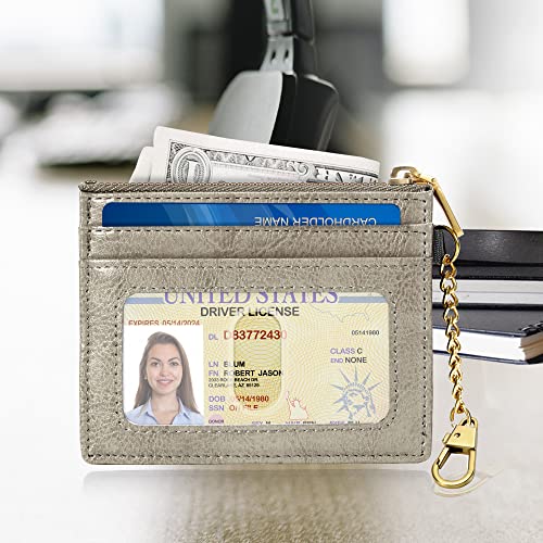 SEAVILIA Card Holder Keychain Wallet for Women with ID Window RFID Coin Purse Bee Gifts Slim Minimalist Small Wallet - color: Light Grey