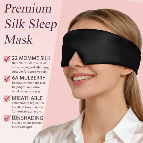 22Momme Silk Padded Sleep Eye Mask for Side Sleeper Men Women Black - color: Black