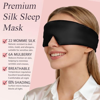 22Momme Silk Padded Sleep Eye Mask for Side Sleeper Men Women Black - color: Black