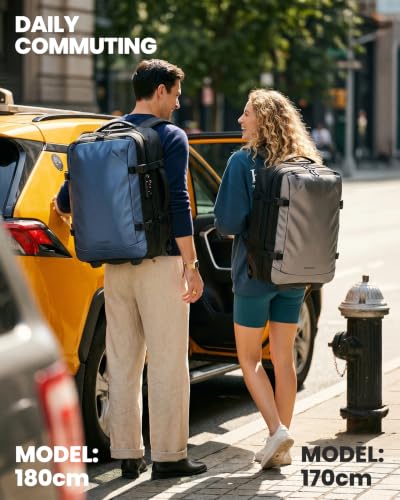 Fanwoli Rolling Travel Backpack with One-Button Vacuum System, 55L, Blue - color: Blue