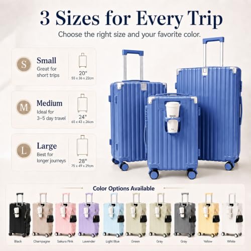 3 Piece Hardside Luggage Set with Spinner Wheels, TSA Lock, Lavender - color: royal blue