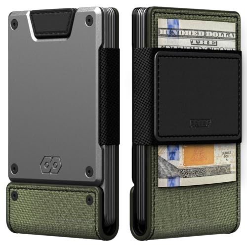 PROOF Slim Minimalist Wallets for Men | Leather & Metal | RFID Wallet - color: Olive Drab Green