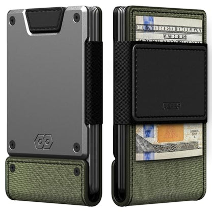 PROOF Slim Minimalist Wallets for Men | Leather & Metal | RFID Wallet - color: Olive Drab Green
