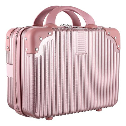 14 Inch Hard Shell Makeup Case, Portable Mini Makeup Suitcase for Hand Luggage with Elastic Band, Pressure-proof Makeup Carrying Case, Lightweight Small Hard Shell Cosmetic Travel Case (Champagne) - color: Champagne