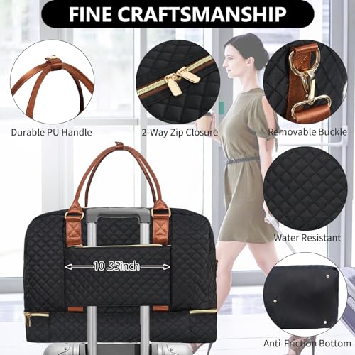 3PCS Weekender Bags for Women Large Overnight Bag, Black - color: Black