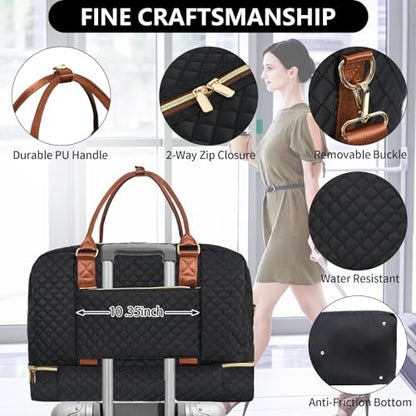 3PCS Weekender Bags for Women Large Overnight Bag, Black - color: Black