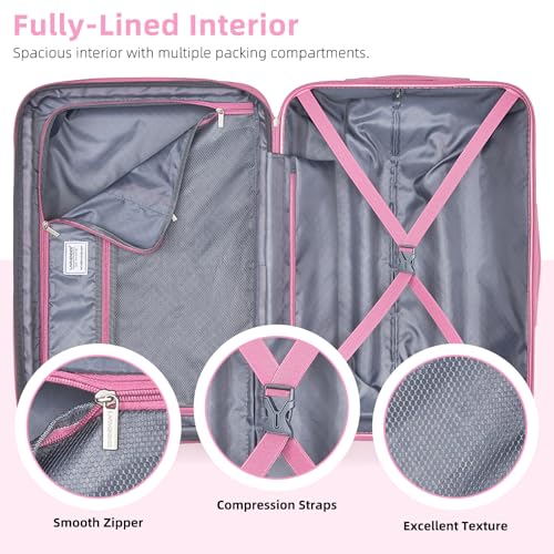 LARVENDER Carry on Luggage Sets 3 Piece, 20 Inch Suitcases, Peach Sparkling - color: Peach Sparkling-20BP, size: 3 Piece Set (Backpack/TB/20)