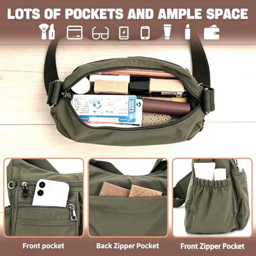 ELDA Large Nylon Crossbody Bags for Women, Travel Purses Shoulder Handbag - color: Green