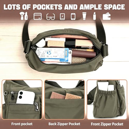 ELDA Large Nylon Crossbody Bags for Women, Travel Purses Shoulder Handbag - color: Green
