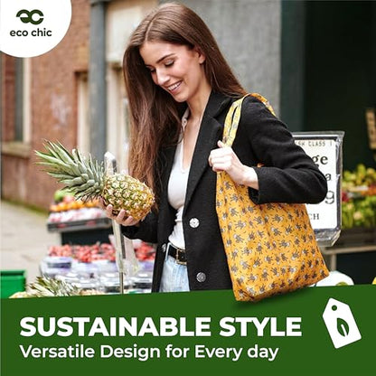ECO CHIC Foldable Reusable Grocery Bags - Lightweight, Recycled & Reusable Shopping Bag - Waterproof Packable Tote - color: Blue Tits Lilac