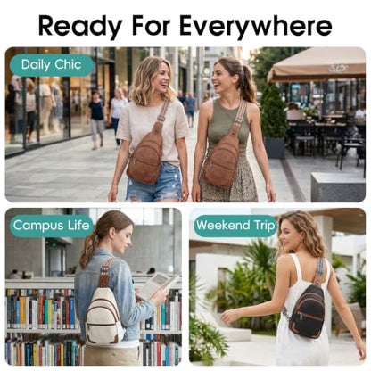 HomemeDiary Anti Theft Sling Bag for Women, RFID PU Leather Crossbody Purse - color: Mocha Brown