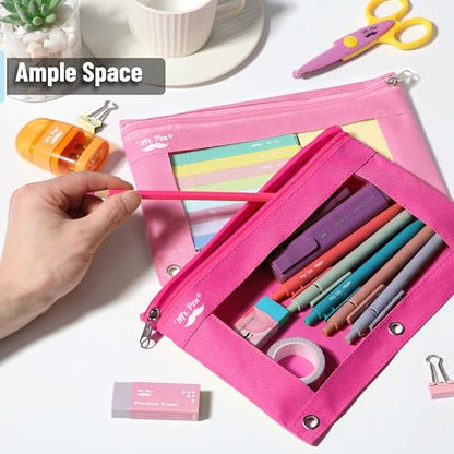 Mr. Pen- Pencil Pouch for 3 Ring Binder, 2 Pack, 10"x6.75", Smooth Zipper - color: Pink Shades, size: 2 Pack
