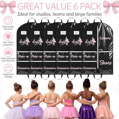 Klyyo 6 Pack 40'' Dance Costume Garment Bag for Dancers Foldable Pocket