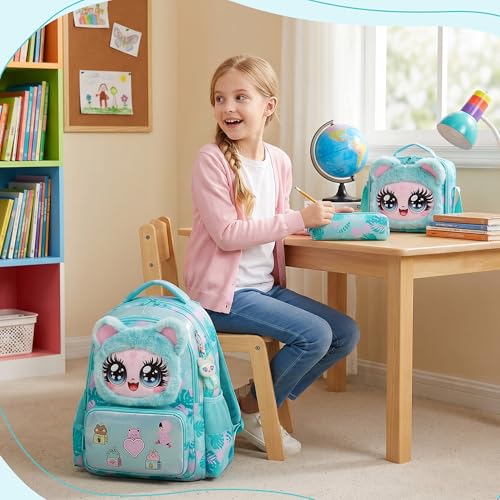 Meetbelify Backpacks for Girls School Backpacks with Lunch Box Pencil Case for Elementary Students Ages 8-10 - color: Big Eye 03