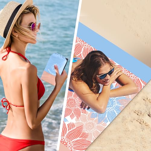 HIHOHO Waterproof Sandproof Beach Blanket Mat for 1-8 Adults, Quick Drying - color: Blue Flower, size: 79" X 108"（1~5 person）