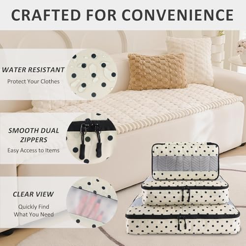U+U 5 Set Packing Cubes, Travel Organizers with Shoe Bag (Polka Dot) - color: Polka Dot