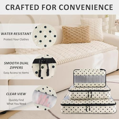 U+U 5 Set Packing Cubes, Travel Organizers with Shoe Bag (Polka Dot) - color: Polka Dot