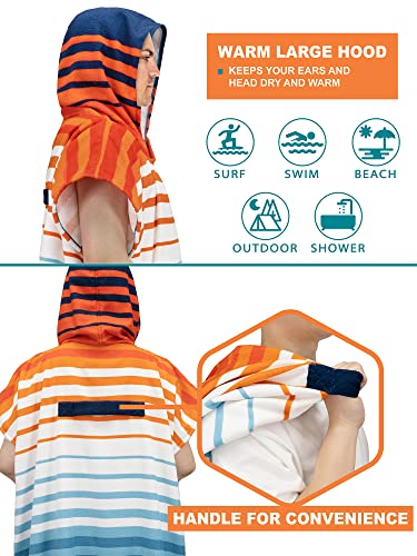 SUN CUBE Surf Poncho Changing Robe with Hood, Wetsuit Changing Hooded Towel - color: Orange Stripe