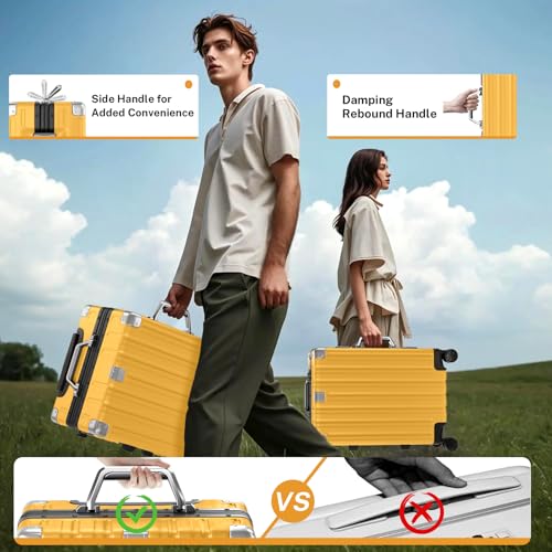 Krute Zipperless Luggage Set 2 Pieces Aluminum Frame Hard Shell Suitcases - color: Yellow, size: 2 Pieces(20+28in)