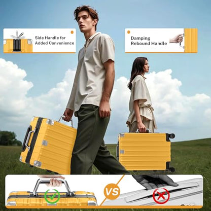 Krute Zipperless Luggage Set 2 Pieces Aluminum Frame Hard Shell Suitcases - color: Yellow, size: 2 Pieces(20+28in)
