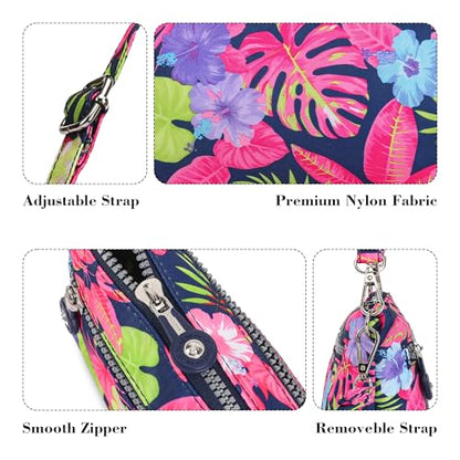 Small Wristlet Wallets for Women Nylon RFID Cross body bag - color: Leafy Purple