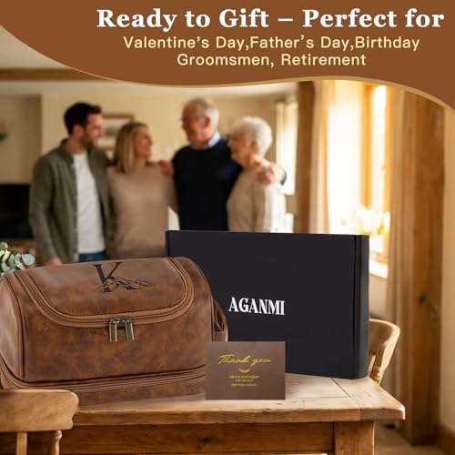 Personalized Gifts PU Leather Travel Toiletry Shaving Bag for Men - color: Light Brown, style: H