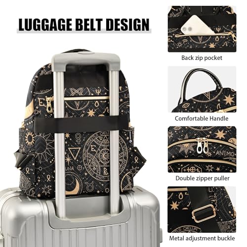 Gold Alchemical Witchcraft Sun and Moon Boho Backpack for Women Shoulder Bag Lightweight Mini Backpack Casual Daypack Back Pack for Travel - size: Mini（10.23'' x 5.11'' x 12.59'' ）