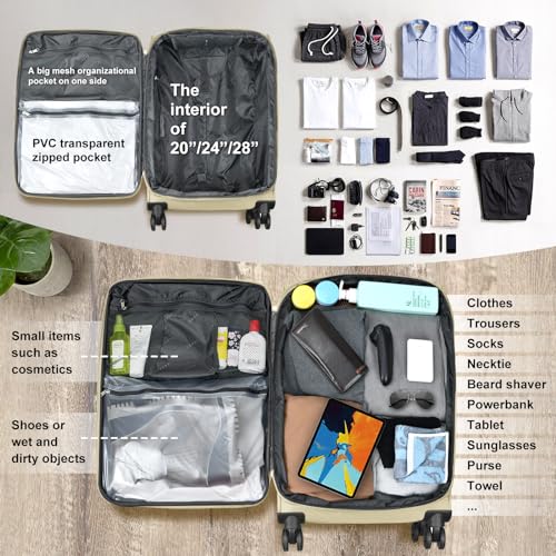 Verdi Softside Expandable 24 Inch Luggage with Spinner Wheels Lightweight Suitcase (Khaki, Checked-Large 24-Inch) - color: Khaki, size: Checked-Large 24-Inch