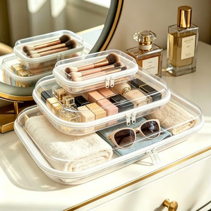 3PCS Thickened Clear Hard Shell Zipper Case, Professional Grade Plastic Transparent Storage Box, Toiletry Pouch, Travel Organizer, Cosmetic Bag (S/M/L) - color: 3PCS-S/M/L
