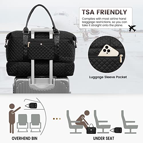 LOVEVOOK Travel Duffle Bag,Weekender Bags for Women with Shoe Compartment - color: Purple-Black-a, size: Large-2 Pcs