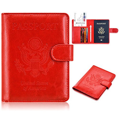 Passport Holder Cover, ACdream Protective Premium Leather RFID Blocking Wallet Travel Case for Passport/Credit Card/Air Ticket, - color: Red