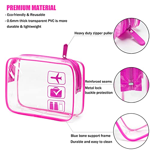 TSA Approved Toiletry Bag, 3 Pcs Clear Toiletries Bags Quart Size, Rose Red - color: Rose Red