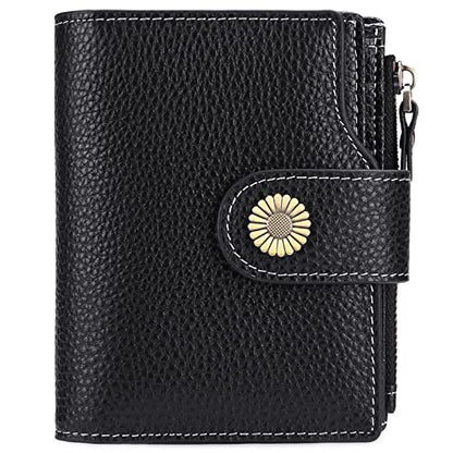 Falan Mule Wallet for Women - Genuine Leather, Compact, RFID Blocking, Bifold Wallet - color: Elegant Black