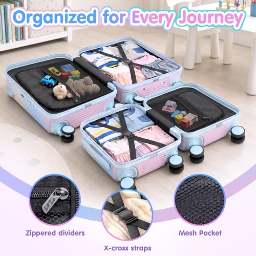 Ride On Suitcase for Kids 2 Piece Carry On Luggage Set (Macaron Gradient) - color: Macaron Gradient