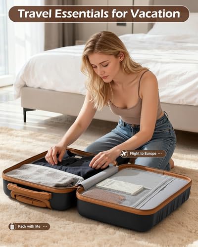 LONG VACATION Luggage Sets, 6 Piece, Hardshell Suitcase with Spinner Wheels - color: BLACK-BROWN, size: 6-Piece Set