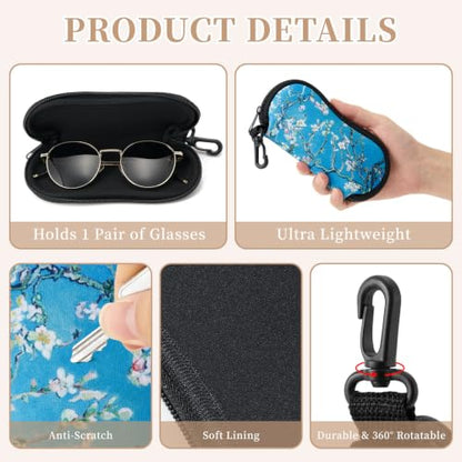 WOZEAH Double Eyeglass Case with 2 Compartments, Travel Eyewear Organizer for Two Pairs of Glasses - color: Almond Blossom2