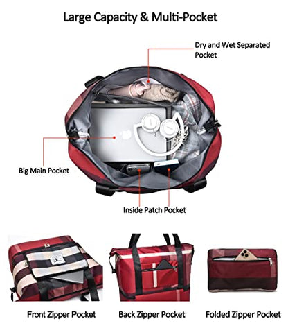 NWLR Foldable Travel Duffel Bag with Shoe Compartment Carry-On Bag B-Black - color: B-Black