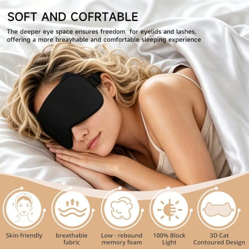 3D Blackout Sleep Mask, Memory Foam Eye Cover for Travel - color: Black