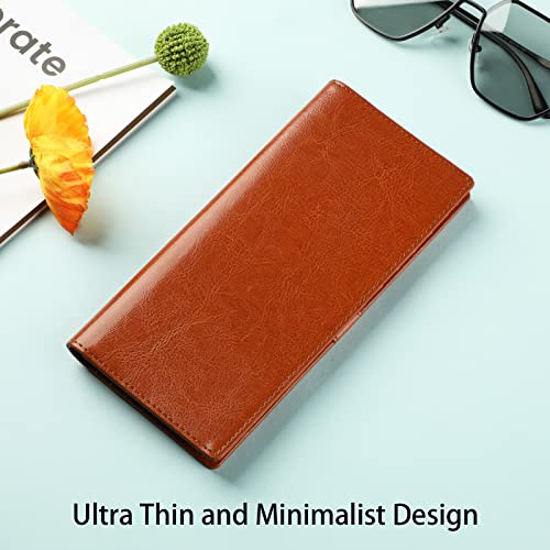 Lavemi Ultra Slim Thin Leather Women Wallet RFID Blocking Credit Card Holder Bifold Long Ladies Billfold - color: 1-waxed Tan