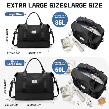 Travel Duffel Bag with Shoes Compartment,Weekender Bags for Women Travel - color: Black, size: Extra Large