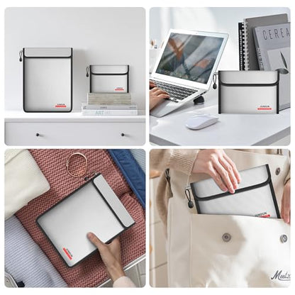 JUNDUN 6400°F Fireproof Document Bag,15"x11" & 8.5"x6" - color: Silver
