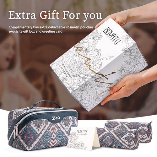 BOYATU Travel Makeup Bag Organizer: Boho Large Capacity Cosmetic Bag Sets - color: 11-Midnight Blue
