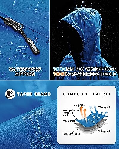 Outdoor Ventures Packable Rain Jacket Women Waterproof Raincoat with Hood - color: Dodger Blue, size: Medium
