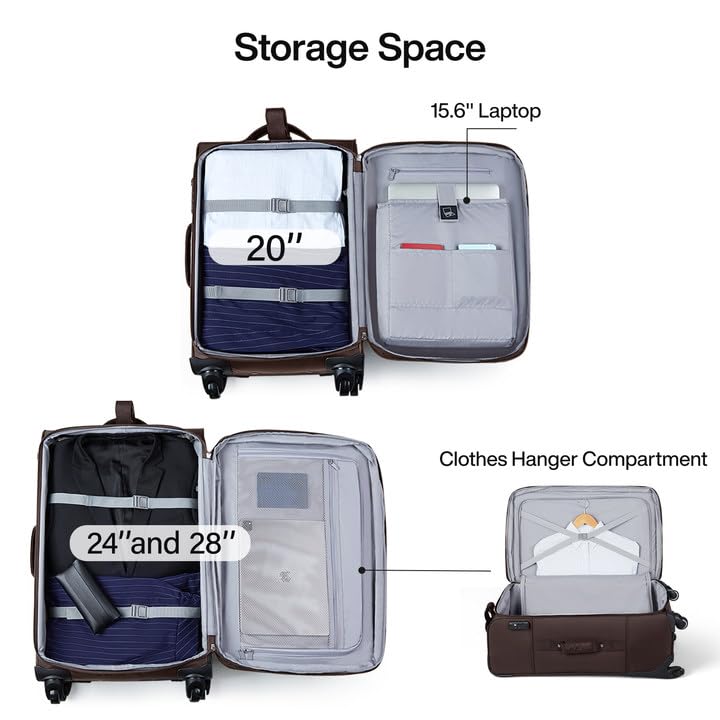Hanke 28 Inch Softside Expandable Checked Luggage with 4 Spinner Wheels - color: Coffee, size: 28 Inch