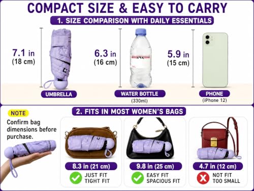 BAODINI Mini Travel Umbrella with UV Sun Protection, Compact Pocket-Size - color: B-1 Pack Light Purple