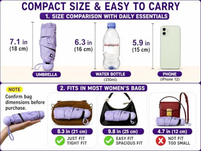 BAODINI Mini Travel Umbrella with UV Sun Protection, Compact Pocket-Size - color: B-1 Pack Light Purple