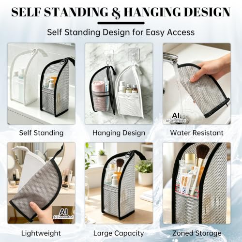 2 Pack Standing Toiletry Bag, Waterproof EVA Travel Organizer Black & White
