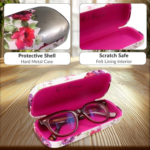 MyEyeglassCase Women's Hard Eyeglass Case | Protective Hard Shell Glasses Case with Pouch and Cloth - color: 1- Floral Cranberry Rose
