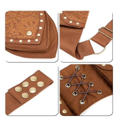 Larswon Renaissance Bag Leg Pouch for Women - color: Style3- Coffee
